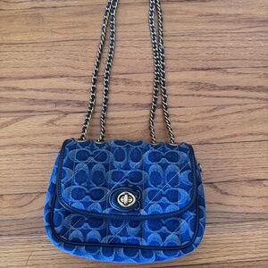 Coach Quilted Denim Shoulder Bag – Signature C Print, Chain Strap